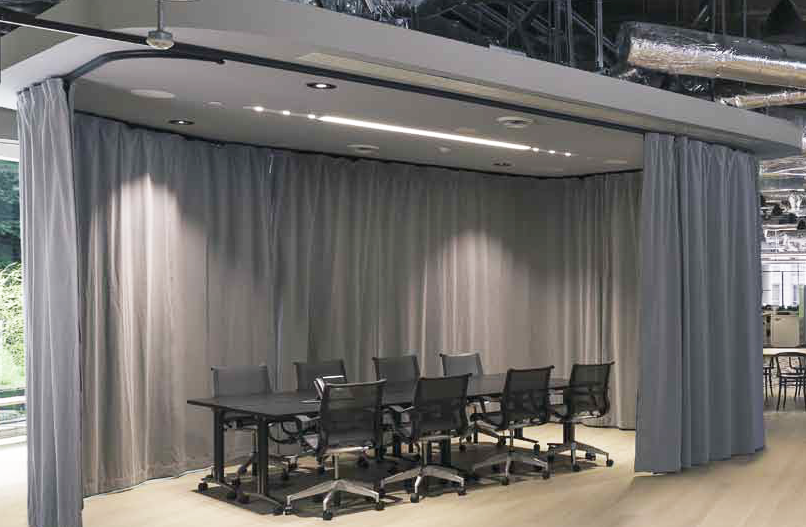 meeting room with acoustic sound proof curtain