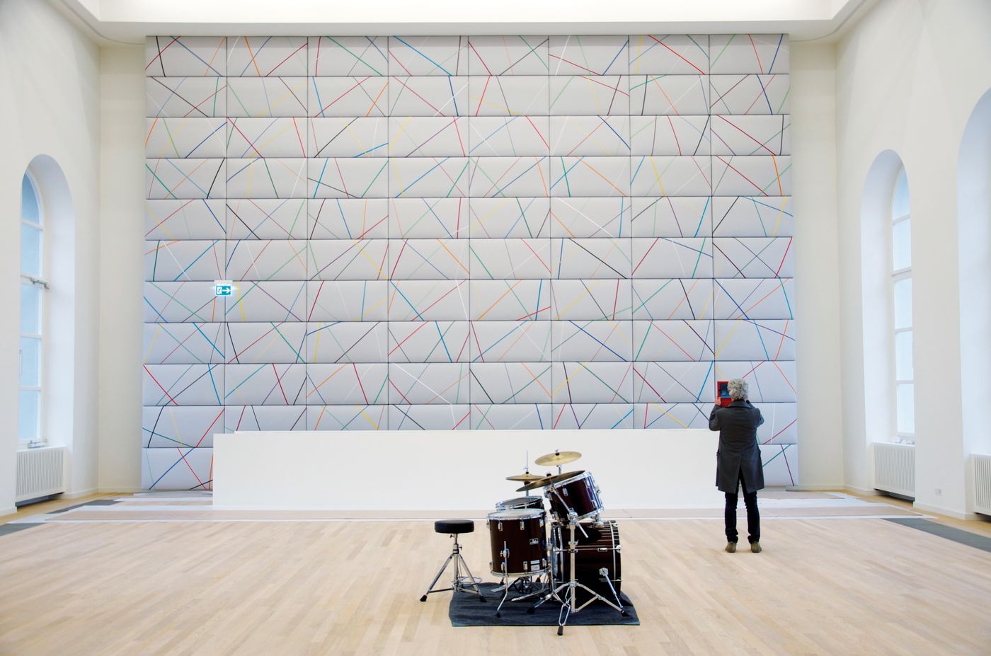 embroidered panels for acoustic wall with artist Beat Zoderer