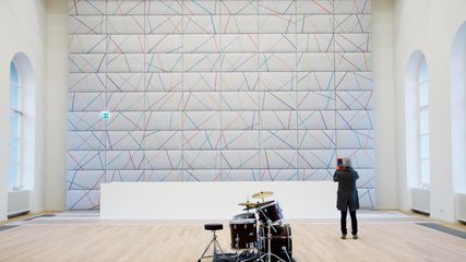 embroidered panels for acoustic wall with artist Beat Zoderer